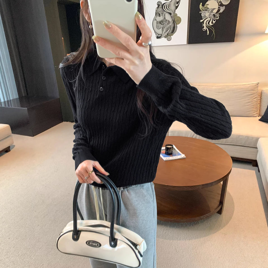 High-Neck Knit Sweater for Women, Slim Fit, Long Sleeve